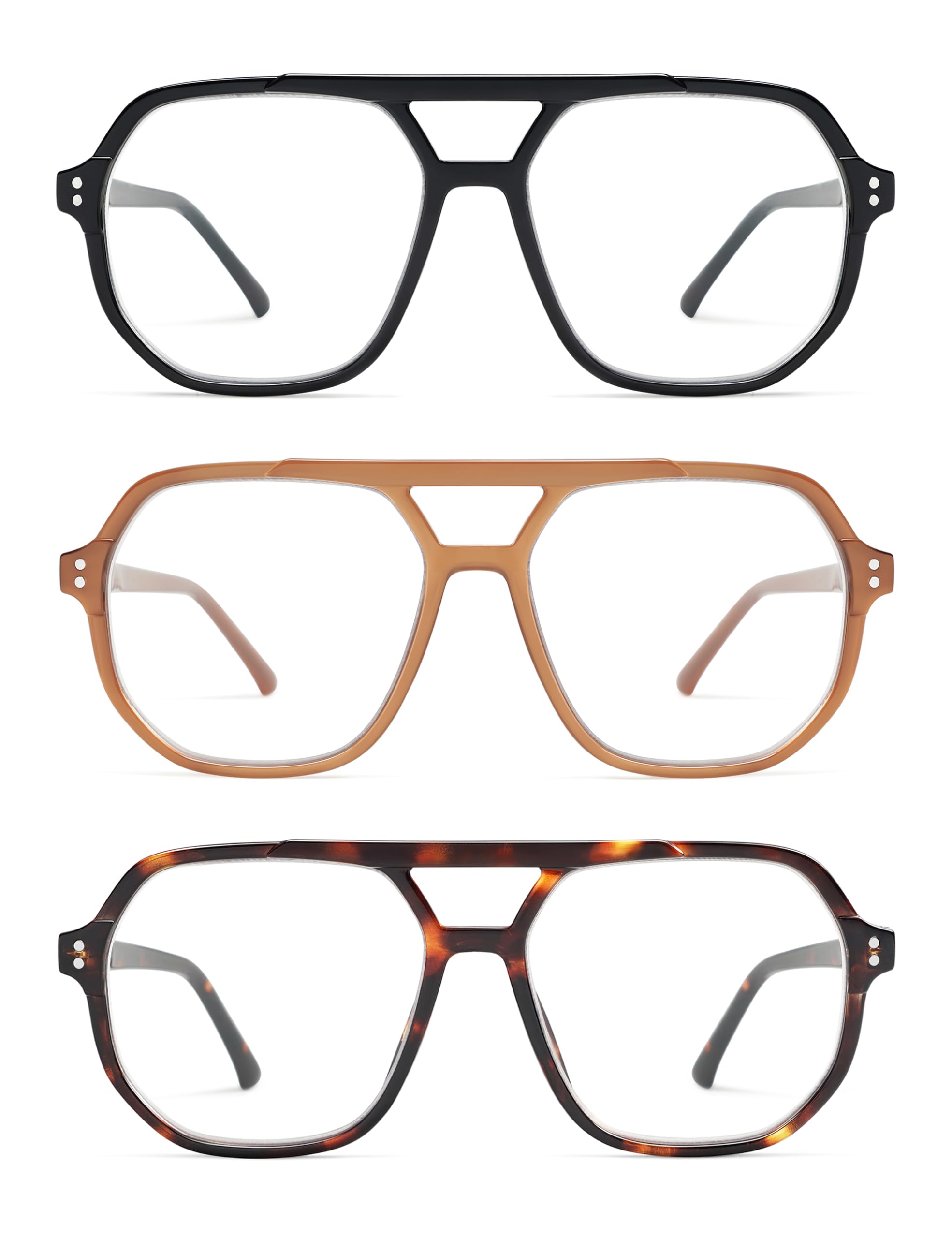 AMOMOMA Trendy Retro Aviator Reading Glasses for Women Men,Classic Large Oversized Reader Blue Light Computer Frame AM6145