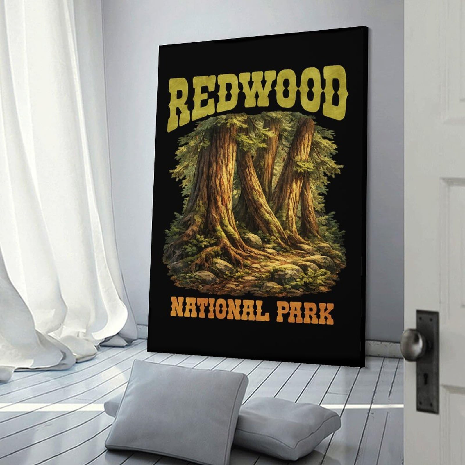 Junmoney Hanging Wall Art Redwood National Park Vintage, 16x24inch(40x60cm), for Wall Displays, Bedrooms Or Room Updates, Wall Decor Suited to Curated Displays