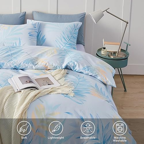 Miniatura 130 de SAPHREAS Juego de funda de edredón de hojas botánicas, tamaño King, 3 piezas, hojas amarillas, juego de funda de edredón 100% algodón suave, 1 funda
