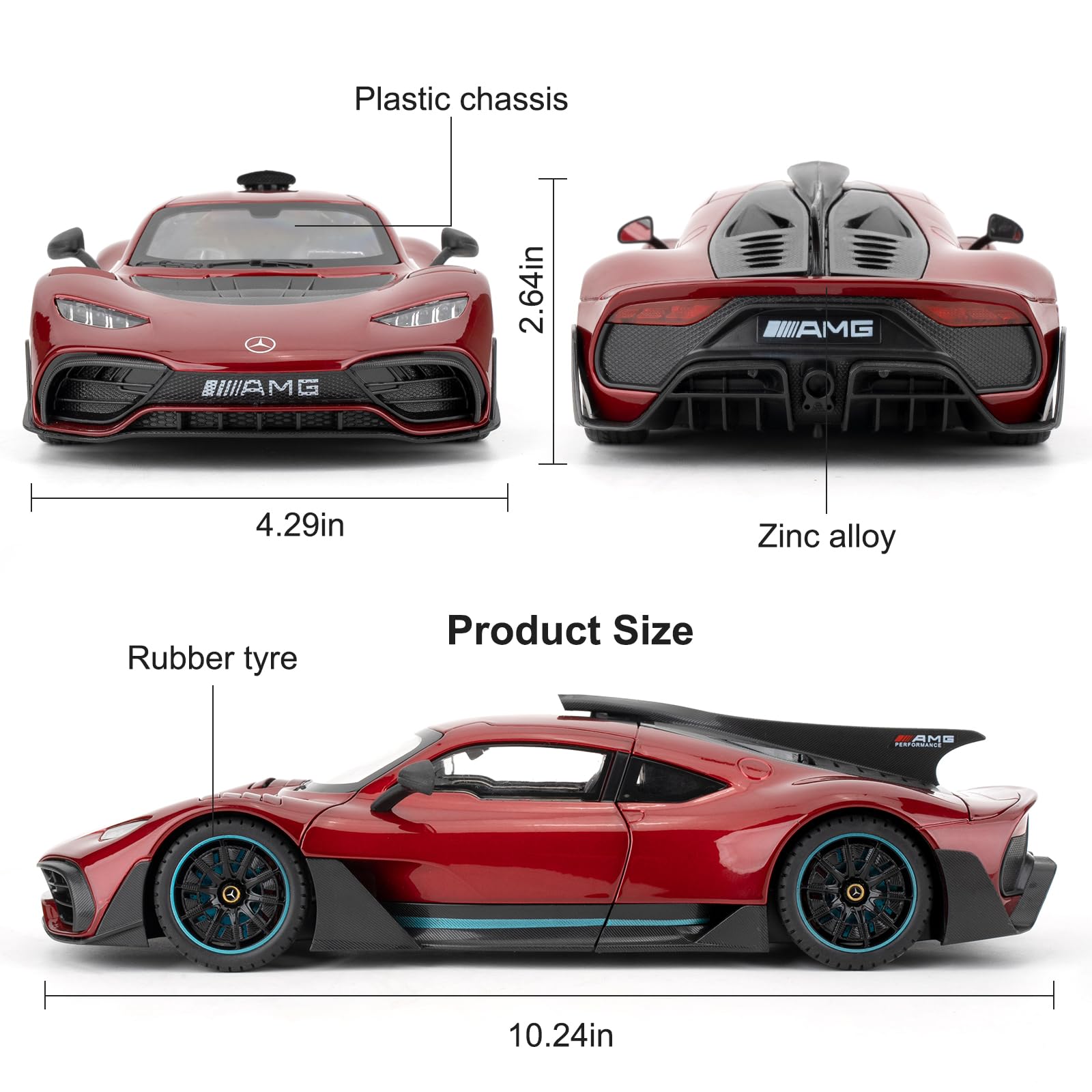 imtfzct 1/18 Mercedes AMG ONE Die-cast Model Car, Collectible Alloy Model with Sound and Light Function and Pullback Function, Red - Image 3