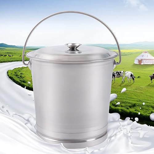 Miniatura 5 de Cubo de leche de acero inoxidable de 8.5 cuartos de galón con cubeta de alimentación con tapa, cubo de cocina de acero inoxidable con tapa, asa y