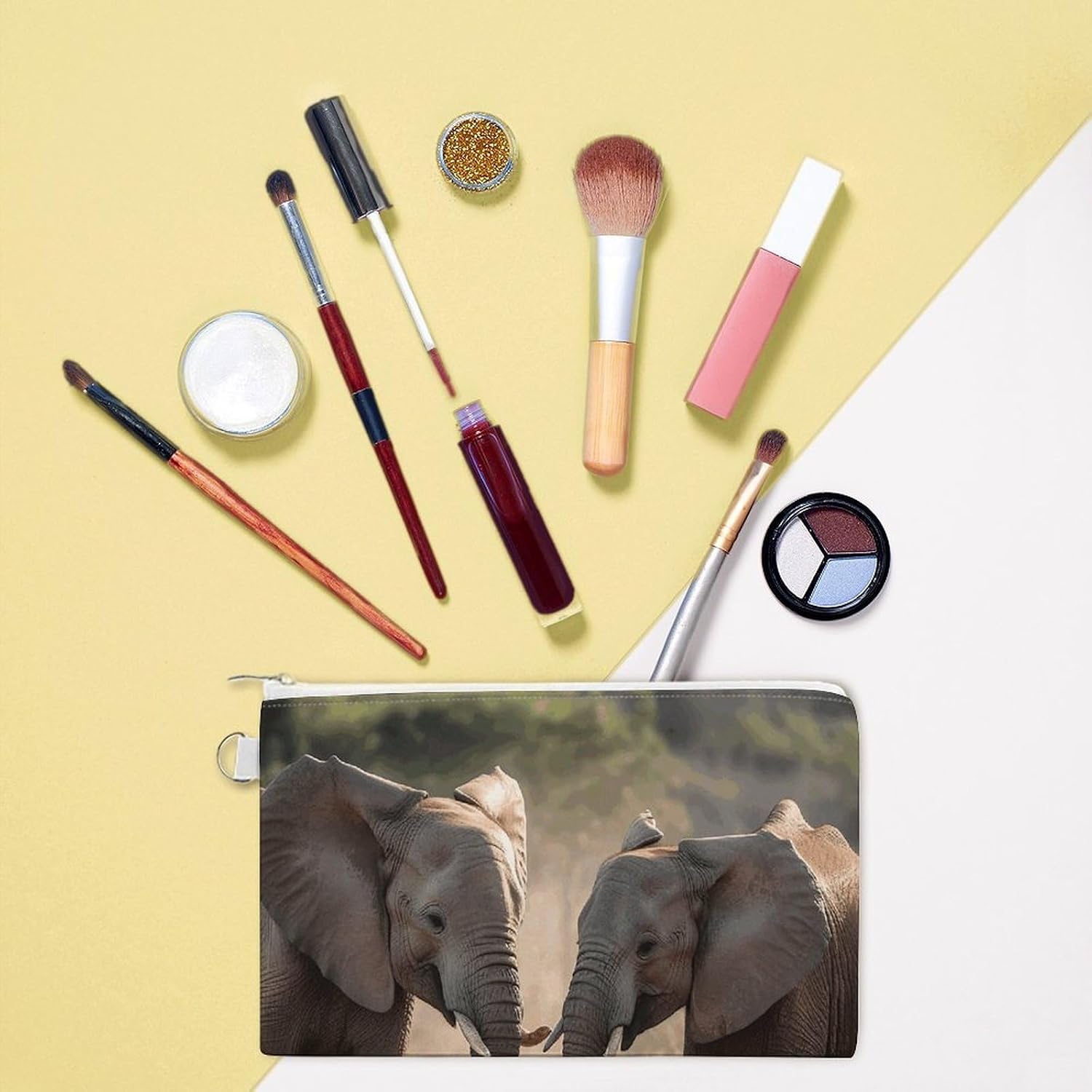 Two Elephants Playing Coin Purse with Zipper Canvas Change Pouch Change Holder Lightweight Coin Bag Slim Cute Coin Pouch Travel Small Wallet Mini Portable Cosmetic Bags Change Bag