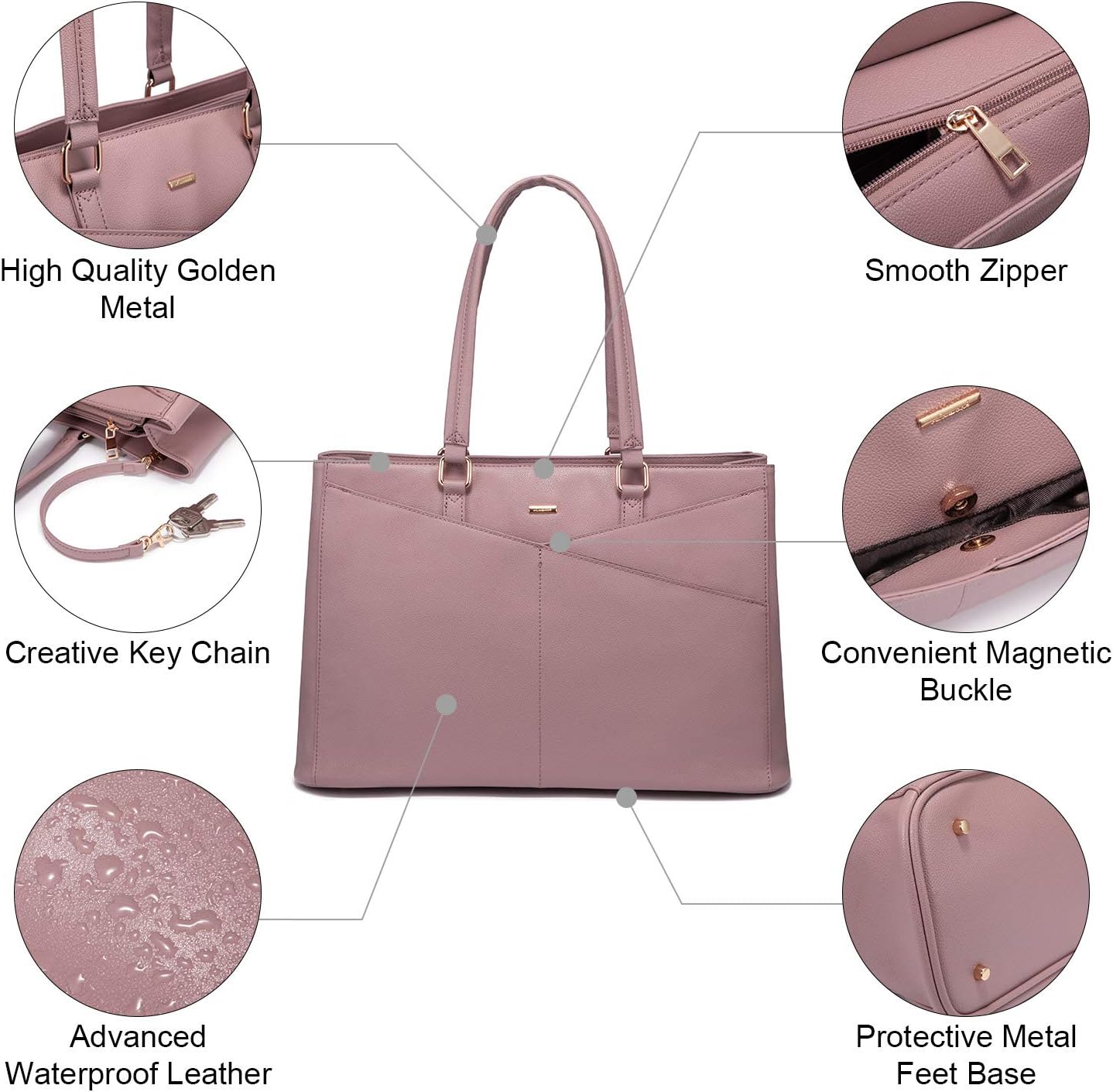 LOVEVOOK Laptop Tote Bag for Women 15.6 Inch Waterproof Leather Computer Bags Women Business Office Work Bag Briefcase Light Purple - Image 7