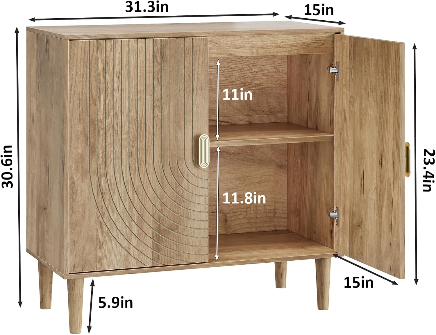 Sideboard Buffet Cabinet with Storage,Sideboard Buffet with Doors and Adjustable Shelf,Wooden Storage Cabinet, 31.3”W x 15.0”D x 30.6”H (Natural)