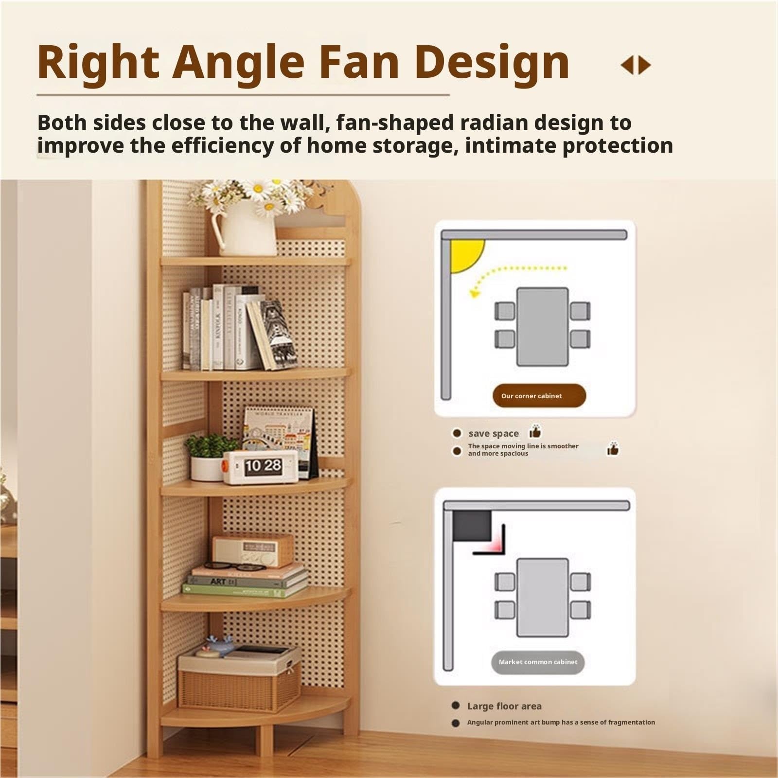 Eckschrank Eckregal Retro Eckregal Wohnzimmer Bücherregal Lagerung Home Dekoration platzsparend(Brown)