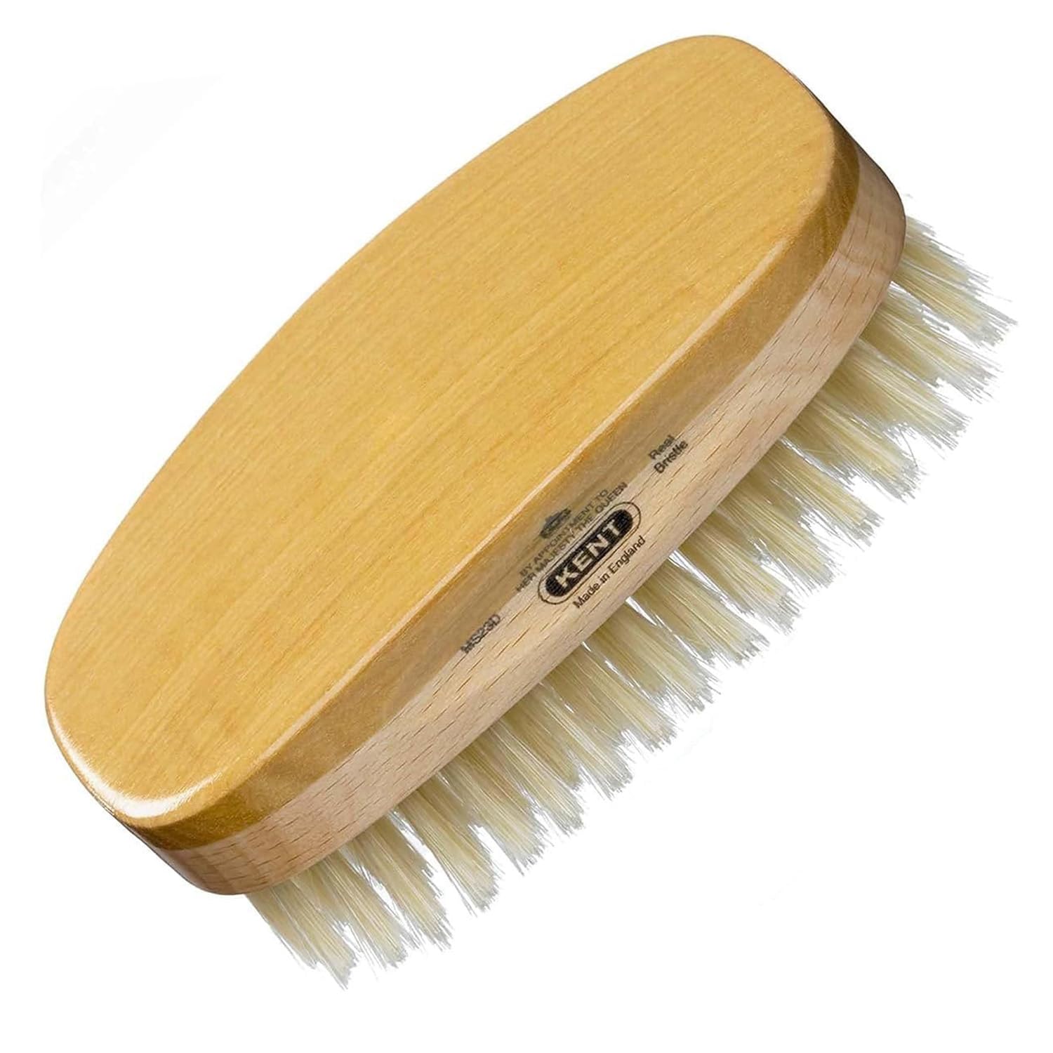 MS23D Finest Men's Military Style Hair Brush - Satin and Beechwood Travel Size Base, Soft Pure White Natural Boar Bristle Ideal for Fine or Thinning Hair and Sensitive Scalps. Beard brush