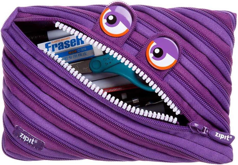 ZIPIT Wildlings Big Pencil Case/Cosmetic Makeup Bag, purple, jumbo pencil case (ZTMJ-WD-PCA) Purple Jumbo Pencil Case