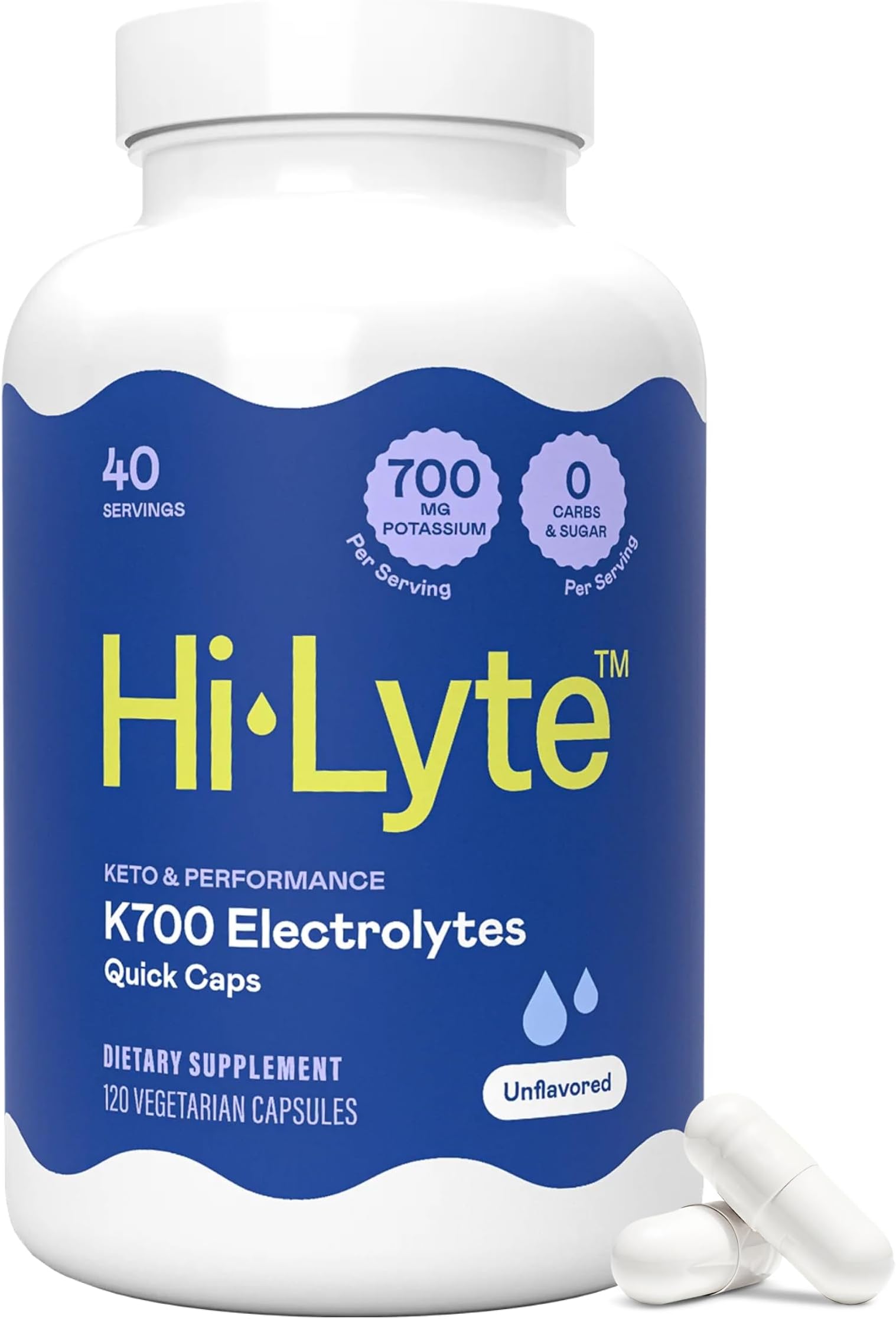 Hi-Lyte K700 Electrolytes Unflavored Quick Caps for Keto and Performance Booster, 40 Servings