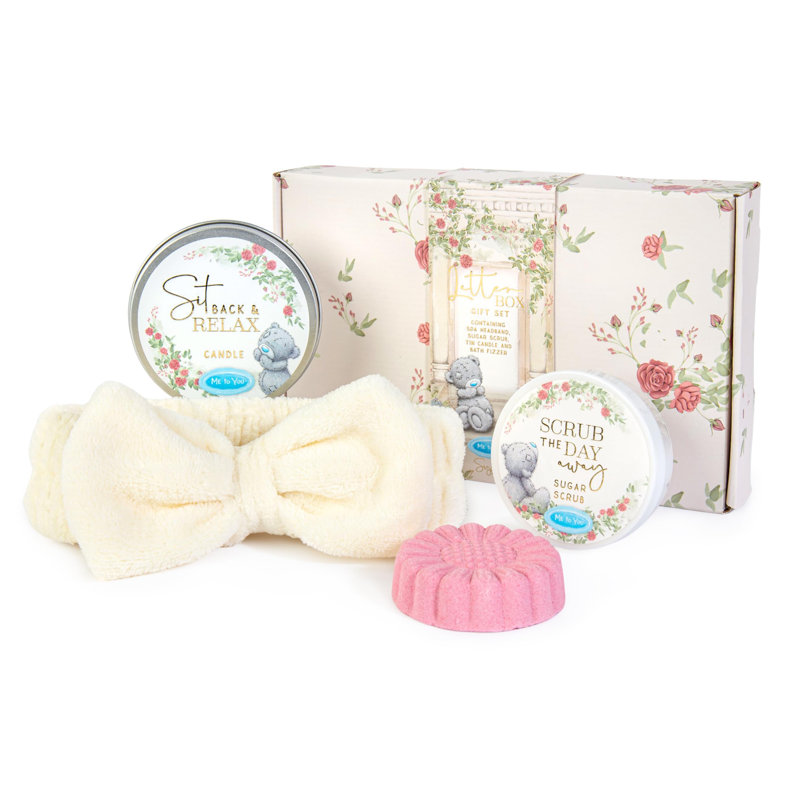 Me to You Tatty Teddy Letterbox Gift Set For Relaxation Includes Candle, Bath Fizzer, Spa Headband And Sugar Scrub - Signature Collection