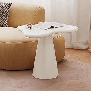 Guyii Irregular Design Side Table, Small Modern Coffee Table, White, Minimalist Style on The Sofa End, Decorating Furniture Living Room, Bedroom, Reading Corner, Saving Space