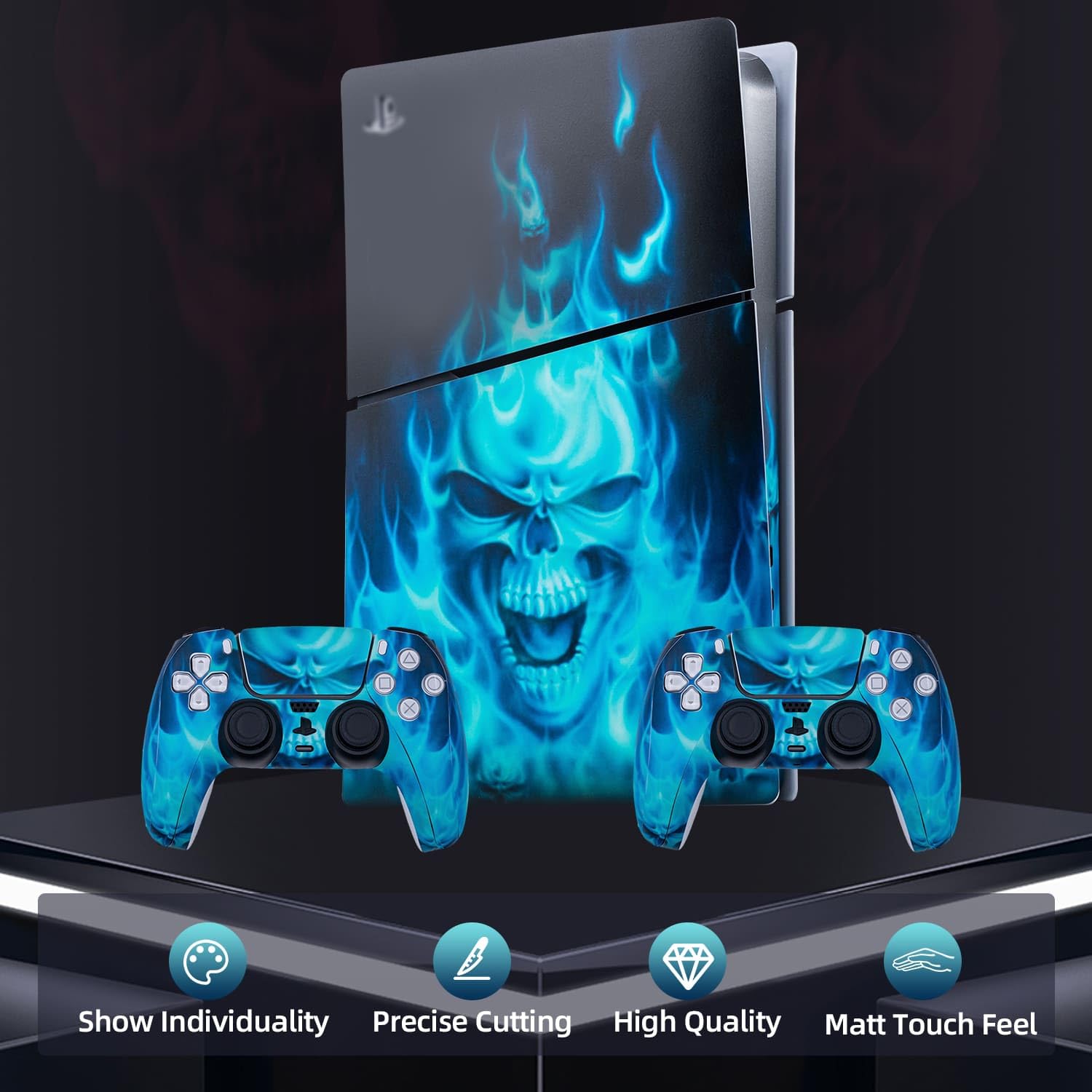 Mcbazel Autocollant antidérapant Autocollant en Vinyle Peau Couverture Plaques adhésives Autocollantes pour PS5 Slim d'origine Uniquement-Flamme Bleue