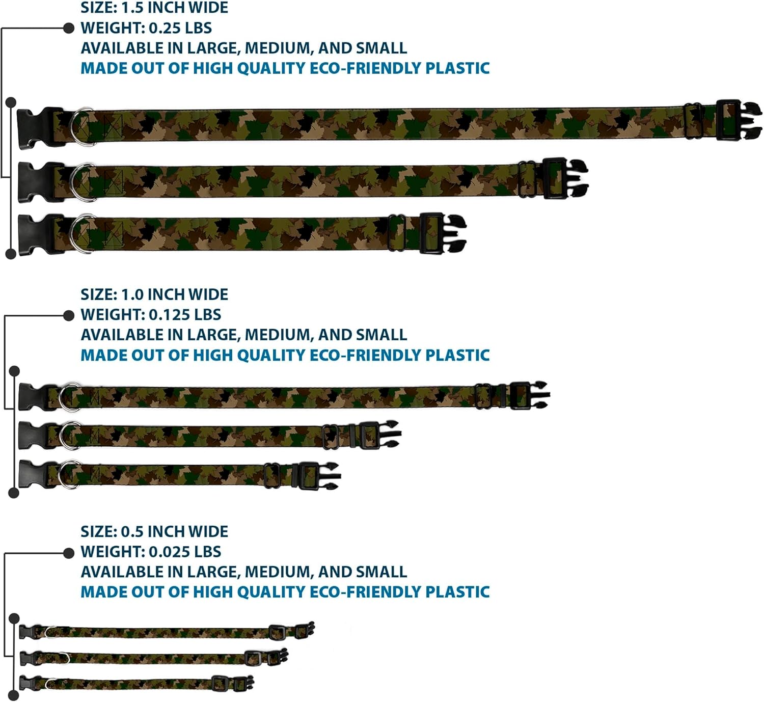 Buckle-Down 18-32" Leaf Camo Browns/Greens/Black Plastic Clip Collar, Wide Large
