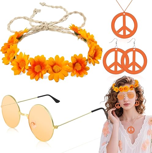 Accesorios de disfraz hippie para niña de los años 60 y 70