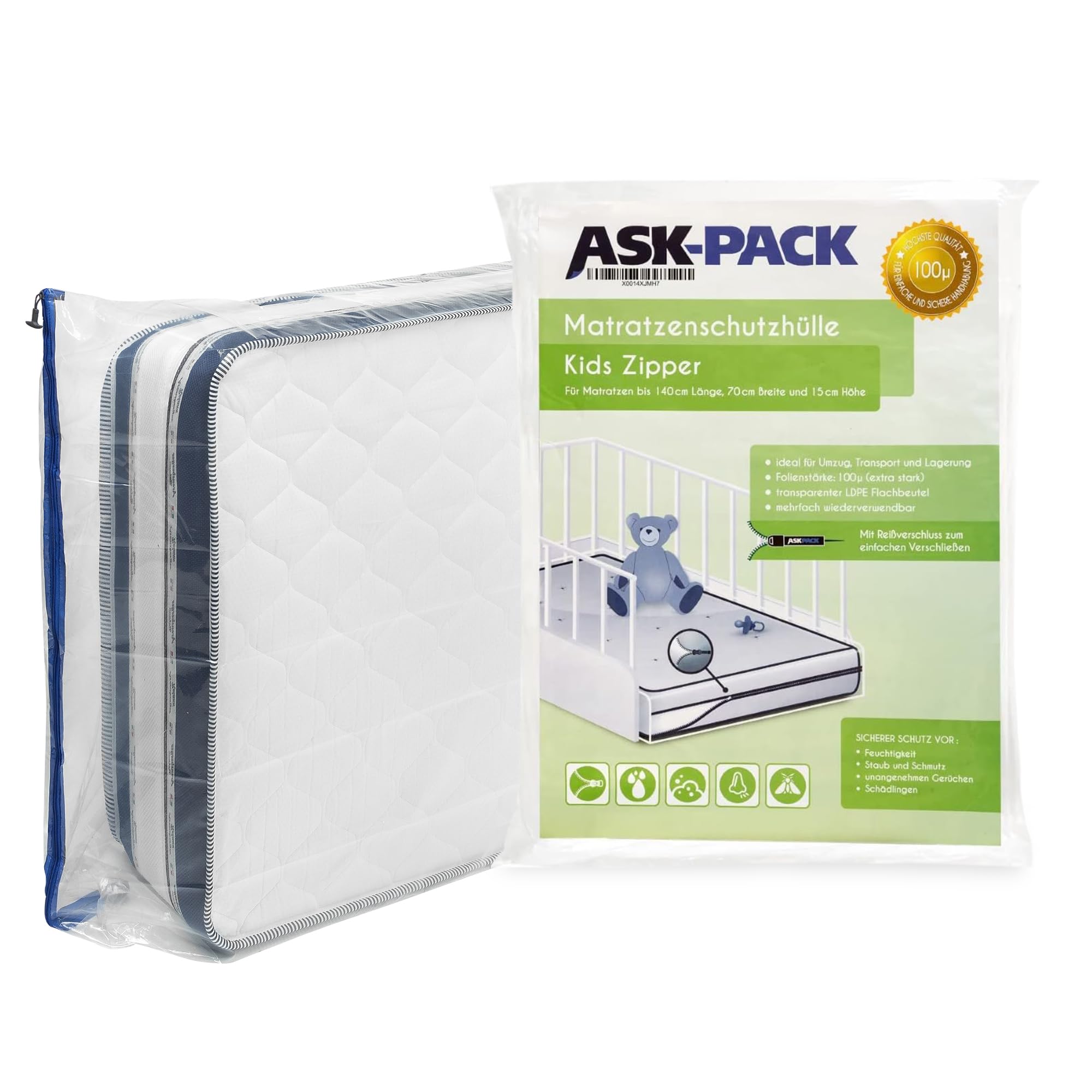 Mattress Bag for Moving and Storage with Zipper - 4 Mil Heavy Duty Material - Size XS-XXL, Waterproof Mattress Cover, Tearproof - Reusable Mattress Protector Transport Bags - 70x140 cm