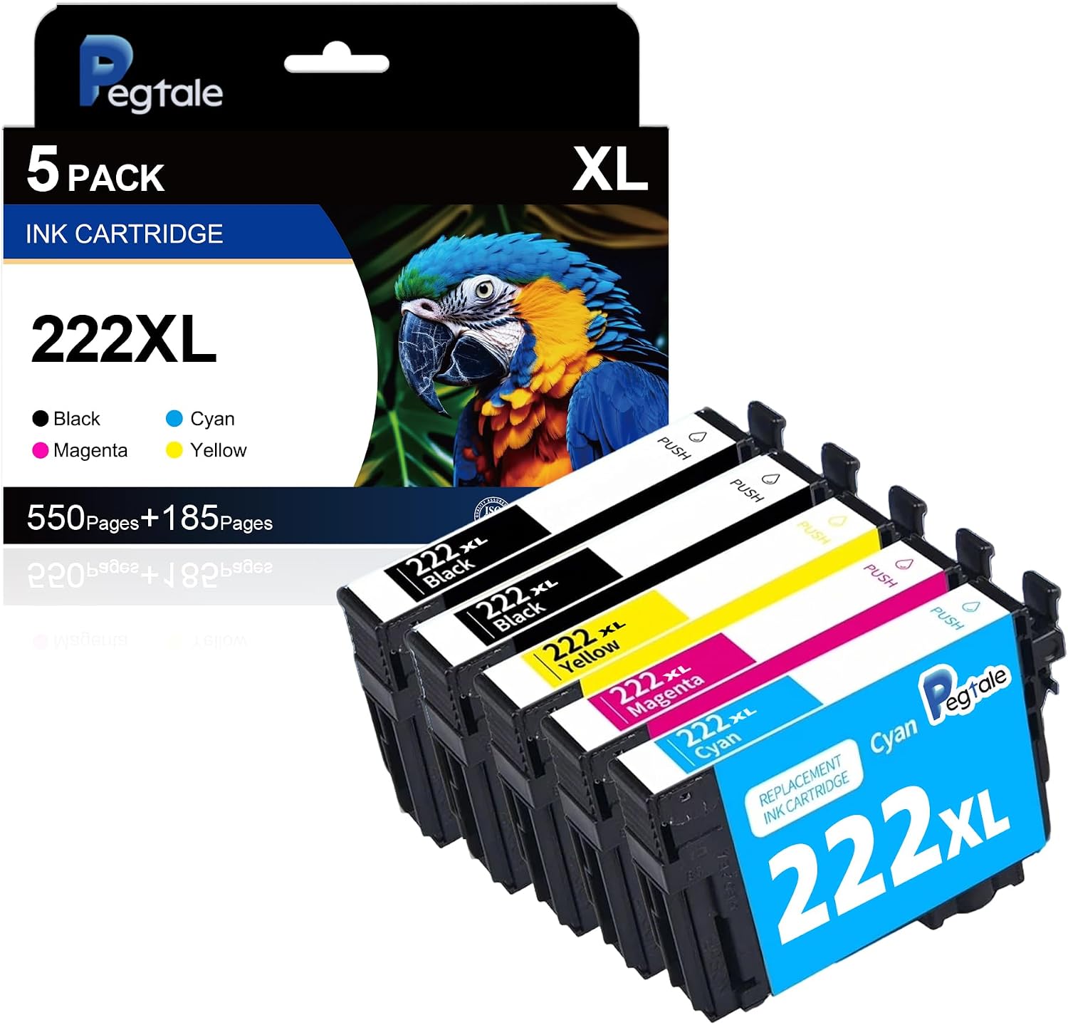 Ink Cartridges Replacement for 222 222XL Compatible with XP-5200 and WF-2960 Printer (5 Pack, 2 Black 1 Cyan 1 Magenta 1 Yellow)