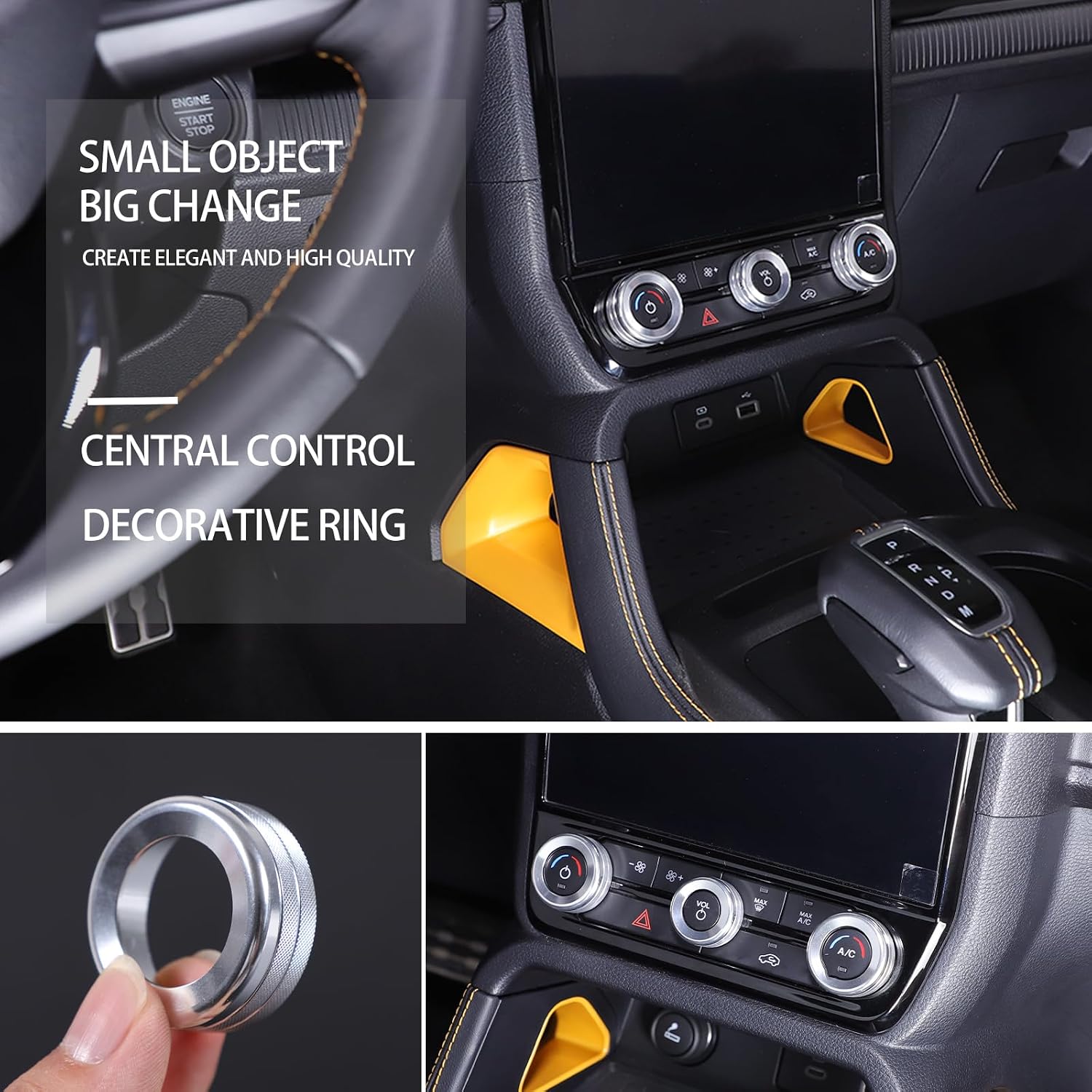 Car Central Control Air Conditioning Volume Knob Ring Cover Trim Compatible Ford Ranger 2023 2024，Aluminum A/C Air Conditioner Volume Switch Button Knob Cover accessories (Normal style, Silver)