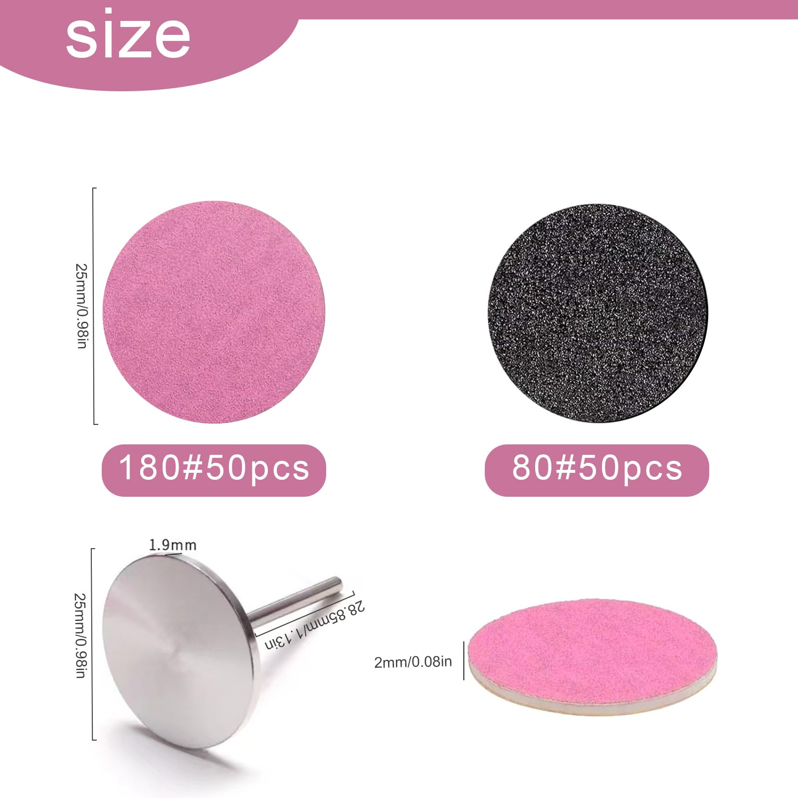 101pcs Herramienta De Pedicura, Papel De Lija Accesorio de Reemplazo de Herramienta de Pedicura de Discos con Eje Para Eliminar la Piel áspera, Seca Y Muerta Y Los Callos de los pies (25mm)