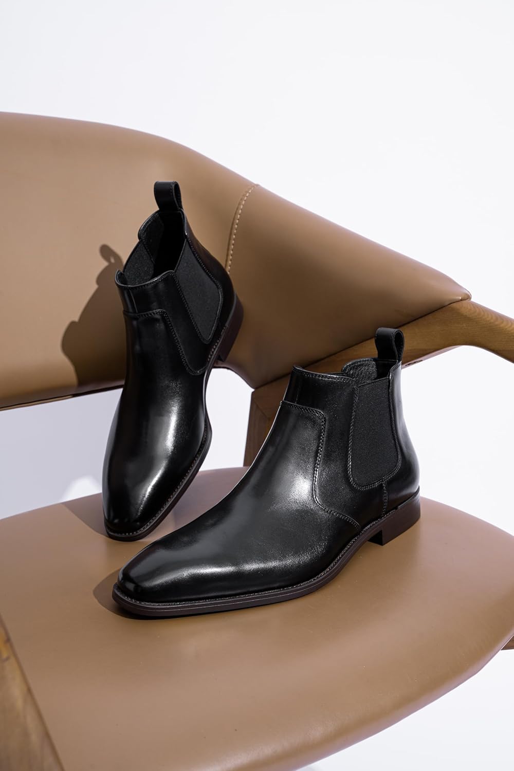 Jousen Men's Chelsea Boots Polished Premium Leather Ankle Dress Boots Classic Retro Slip On Boots for Men - Image 2