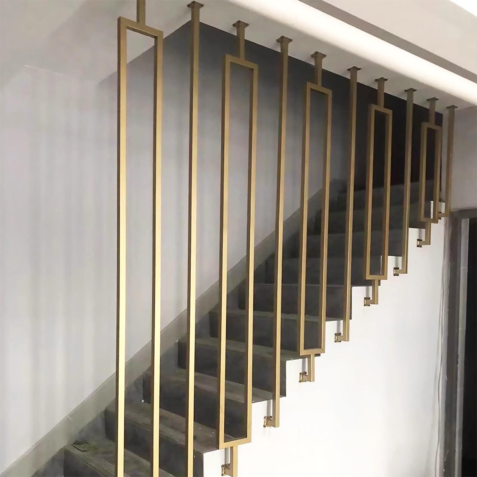 Escalera antideslizante en forma de L | Guardil de barandilla interior para lofts | Barra de soporte montada en el techo | Balaustre dorado de 4 pies para seguridad y estabilidad