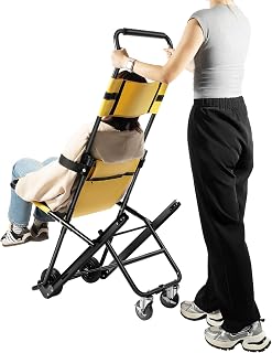 350lbs Manual Evacuation Stair Chair Foldable Aluminum Alloy Transport Chair with 4 Lockable Wheels for Emergency Rescue, Daily Patient Transfer & Elderly Mobility Assistance Indoors/Outdoors