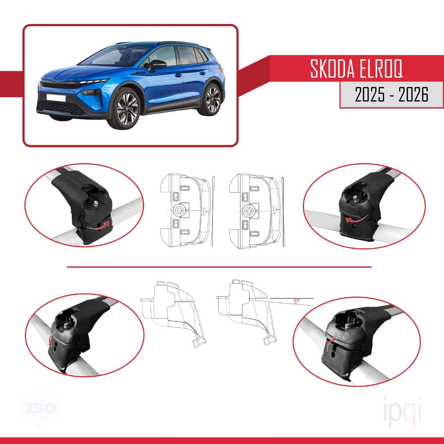 Compatible avec Skoda Elroq 2025 ACE-2 Barres de Toit Railing Porte-Bagages de Voiture Gris Aluminium 2 Barres