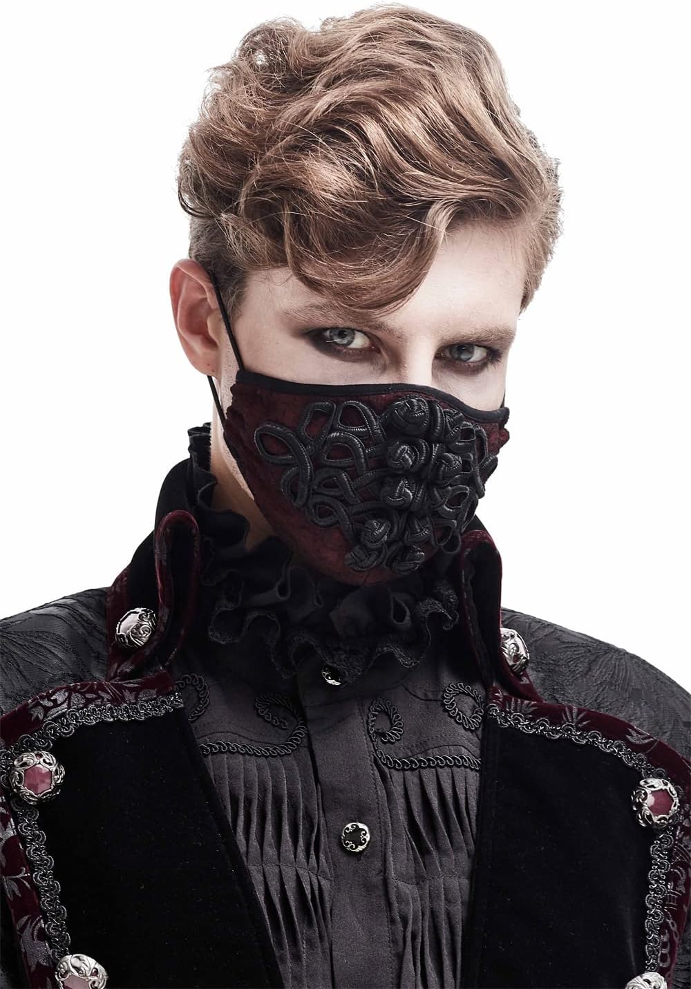 DEVIL SHACKLES Punk party mask wine red texture chiffon material large plate buckle mask can adjust the size at will, single women can