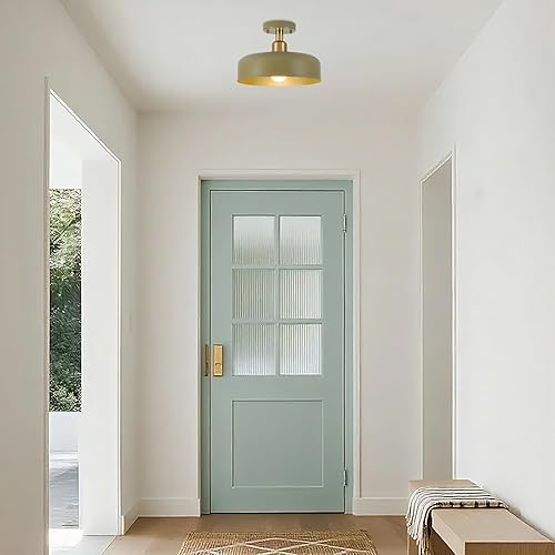 Miniatura 6 de BISAMIYA Lámpara de techo moderna de montaje semiempotrado, pantalla de metal de 12.6" y acento de latón, para entrada, pasillo, comedor, cuarto de