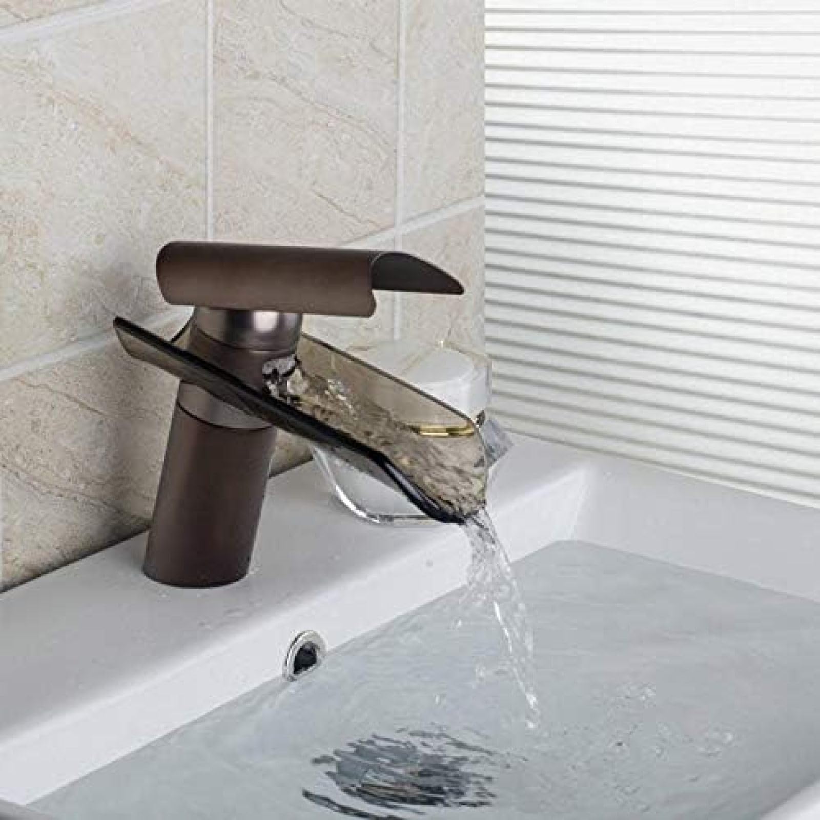 Cascada de Bronce frotado con Aceite, Ducha Corta, caño de Cascada, Grifo de Mezclador de Baño, Recipiente, Grifo Mezclador de un Orificio/Mango Interesting