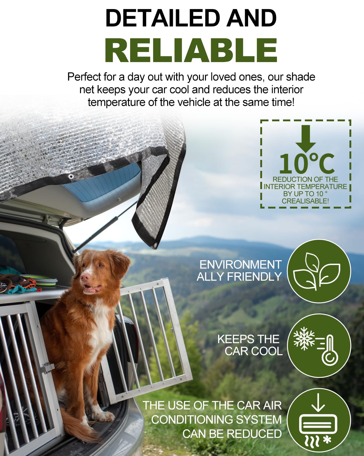 Hook Schattennetz Auto Hund 4x6m – UV Schutz Alunetz mit Ösen – Luftdurchlässige Aludecke für Auto, Hundebox, Camping, Garten & Wohnmobil.