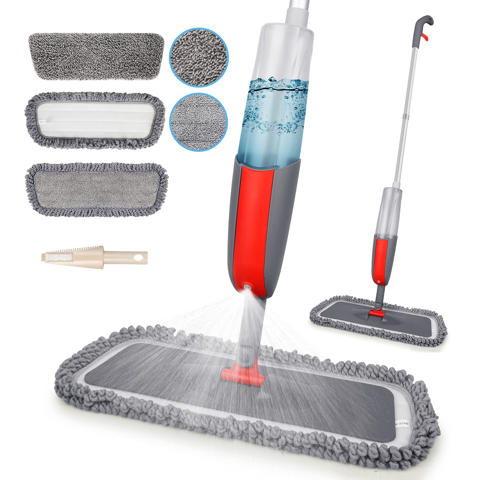 Microfibre Mop Spray Floor Mop with Spray for Floor Cleaning -MEXERRIS Cleaning Mops For Hard Floors Hardwood Laminate Tiles Floors, Wet Mop Dust Mops with 3 Washable Replacement Pads & 410ML Bottle