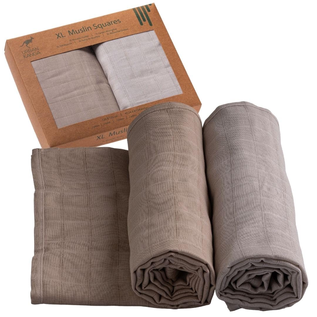 Urban Kanga Langes Bébé Mousseline 120x120 cm Pack de 2 | Certifié Oeko-Tex, doux et respirant