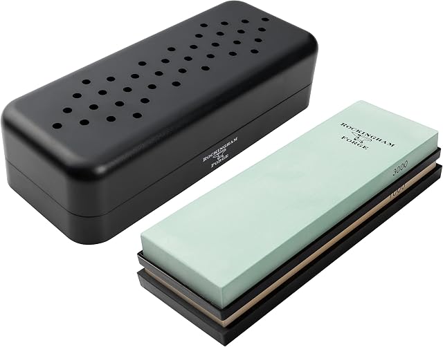 Rockingham Forge 2-in-1 Combination Ceramic Whetstone, 1000 Grit (Medium) and 3000 Grit (Fine) Waterstone Knife Sharpener, RCC-186MF/B