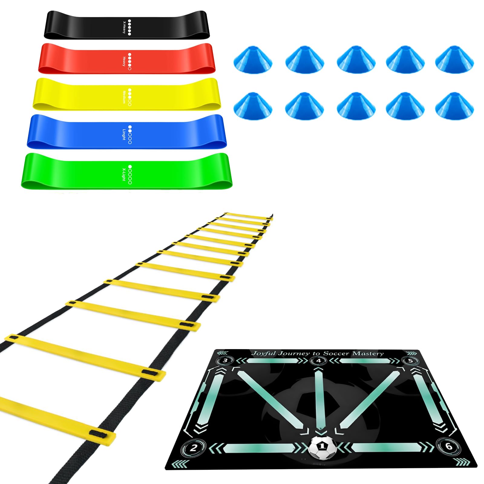 Soccer Training Equipment with Training Mat, Resistance Band, Ladder, Cones