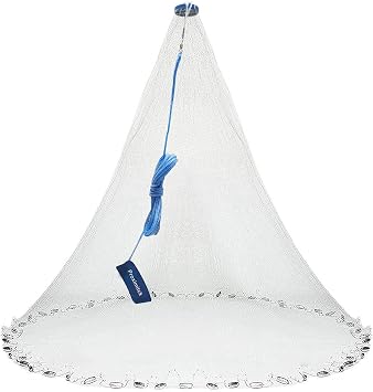 American Saltwater Fishing Cast Nets, Premium Bait Trap Casting Net 4Ft/6Ft/8Ft/10Ft/12Ft Radius Size with Stainless Steel Round Weights, 3/8 in Mesh Size