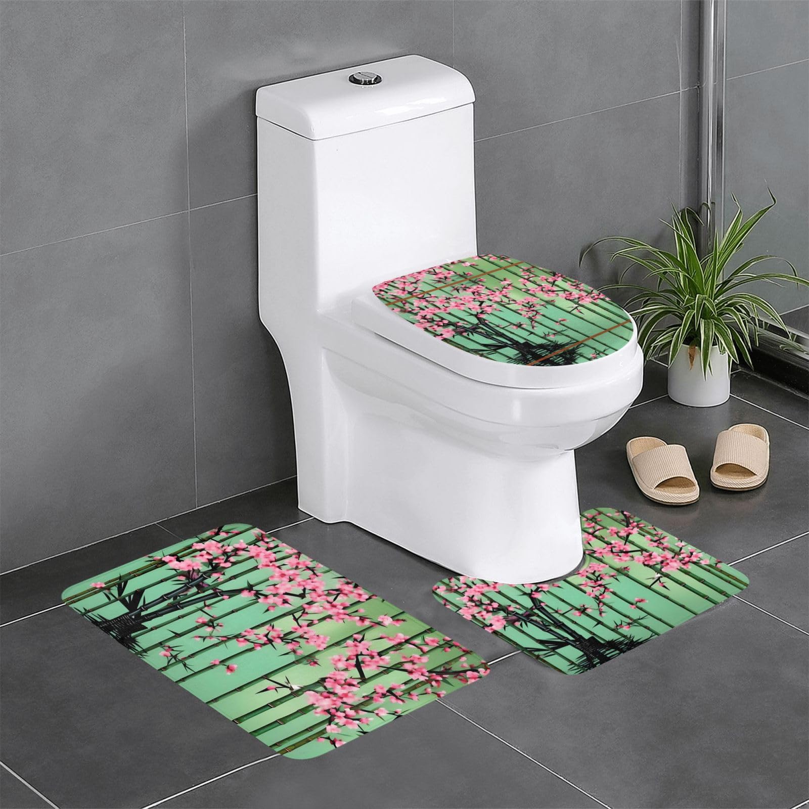 Tapis de bain 61x40,6 cm motif WHJSSF fleurs de cerisier et bambou
