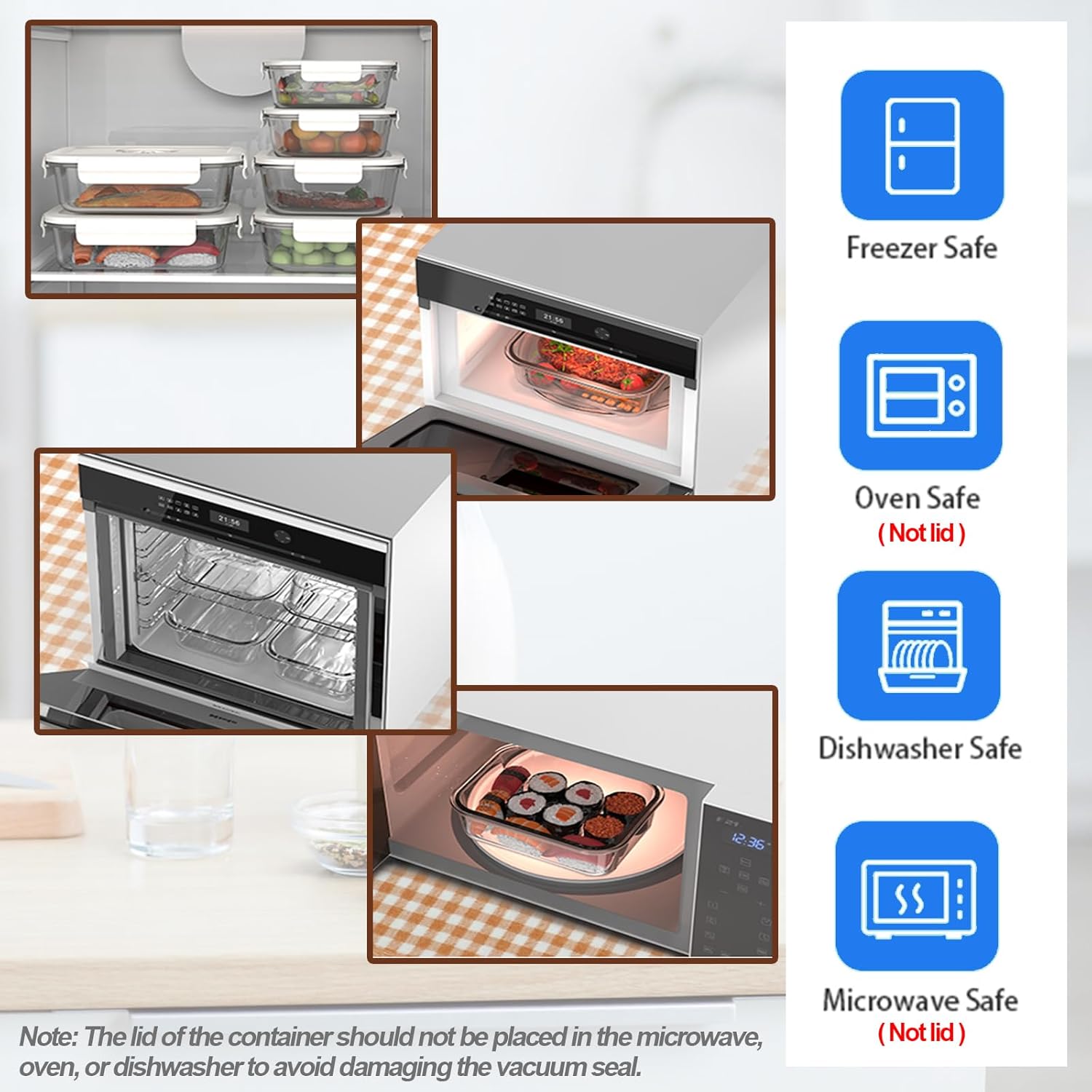 Glass Vacuum Seal Containers for Food Storage, Set of 3 Borosilicate Glass Sealer Container, 10 Reusable Food Saver Sealer Bags, Keep Food Fresh Longer, Ideal for Meal Prep, Marinating| Square - Image 5