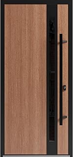 VDOMDOORS Front Exterior Prehung Steel Door/Ronex 1033 Teak/Entry Metal Modern Painted W36 x H80 Left Hand Inswing