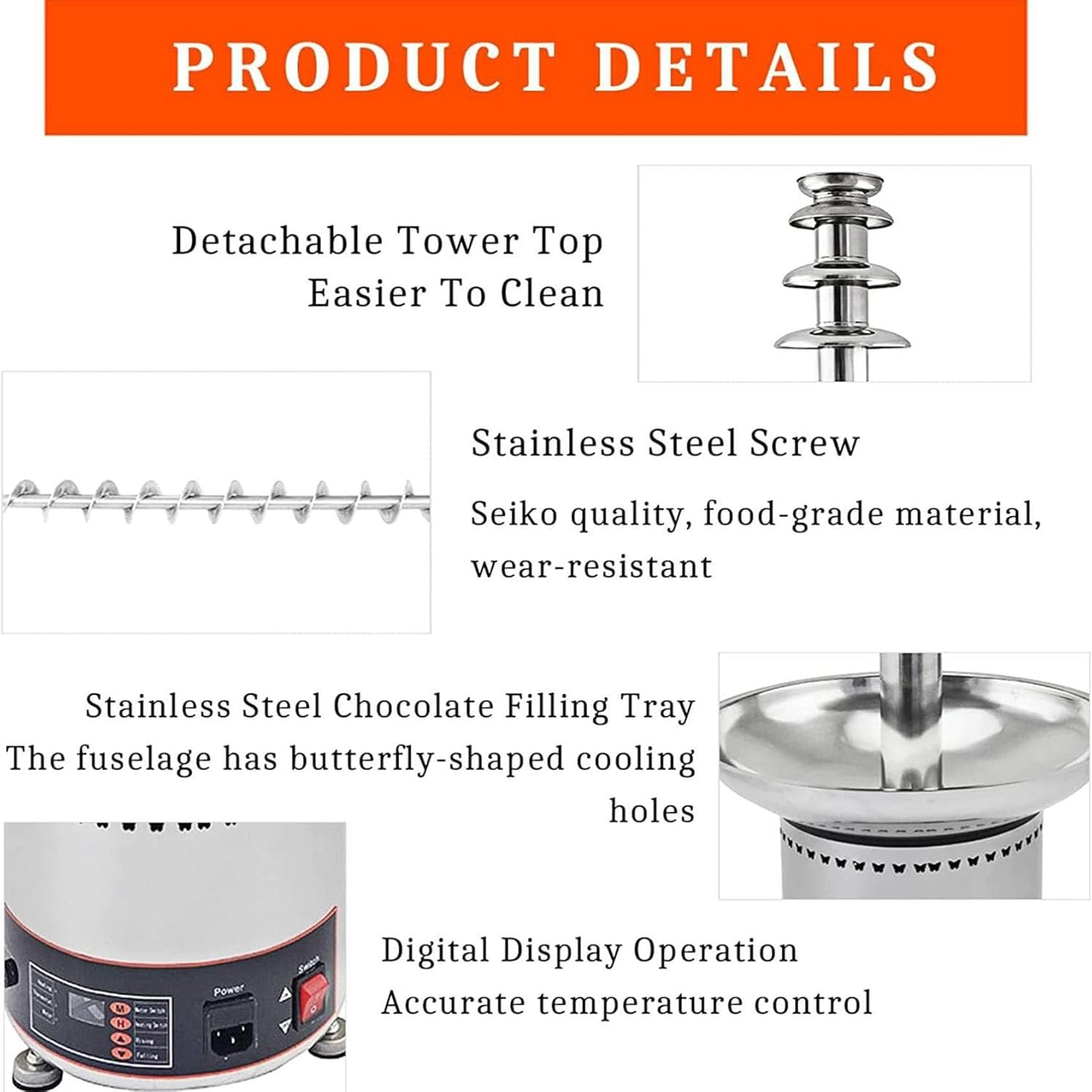 Commercial Chocolate Fountain Fountain - 4 Tiers Stainless Steel Sauce Melting Pot, Sauce Heater for Party Restaurant Wedding Buffet Equipment