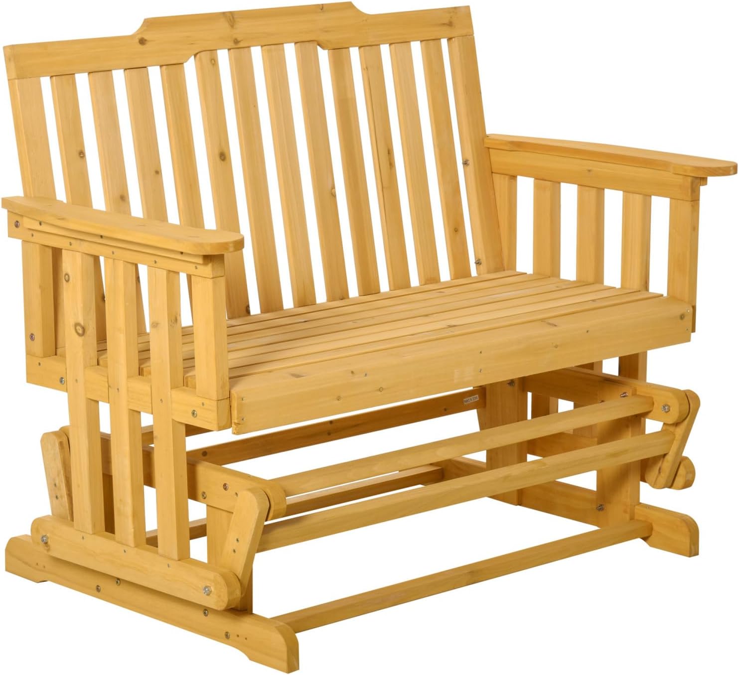 Wooden 2-Person Patio Swing Glider Bench, Porch Rocking Chair for Backyard Garden, Natural