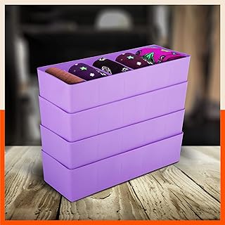 Bathla Drawer Organizers (Set of 4)- 5 Grids Lavender Color Multi-purpose Closet Storage Dividers Stackable Wardrobe Organizers for Socks, Innerwear, Ties, Jewellery,Stationary Plastic Storage Box