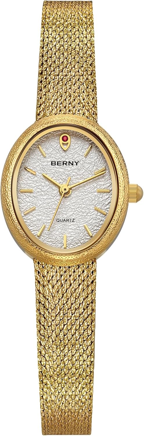BERNY Vintage Gold Watches for Women, Elegant Oval Women's Wrist Watch, Small Ladies Analog Quartz Watches, 3ATM Waterproof All Stainless Steel Luxury Birthday Present - Image 9