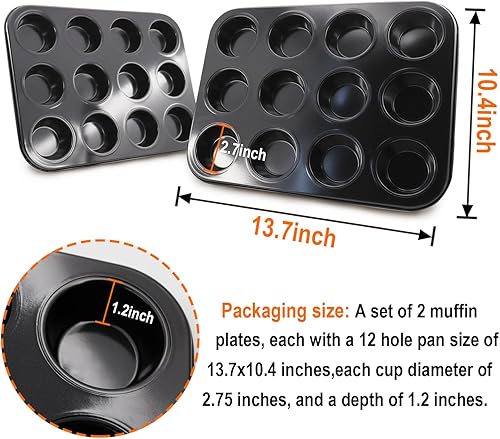 Miniatura 3 de 2 paquetes de 12 tazas de molde redondo antiadherente para hornear muffins, de acero de alta calidad para hornear, moldes antiadherentes para tartas