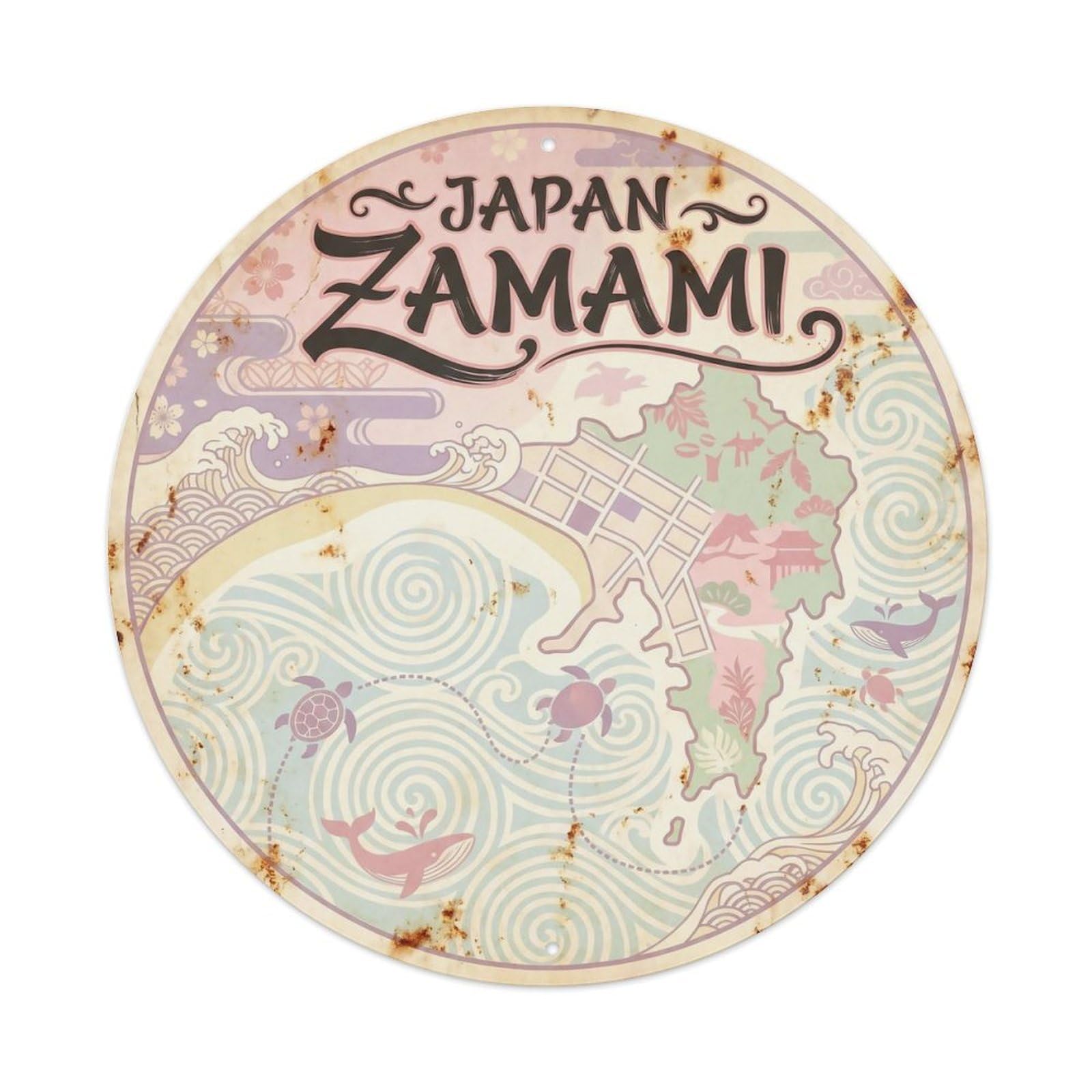 Odgynaw 8X8inch(20X20cm) Japan Zamami Island Ocean Coast Resort East Asia Metal Tin Sign
