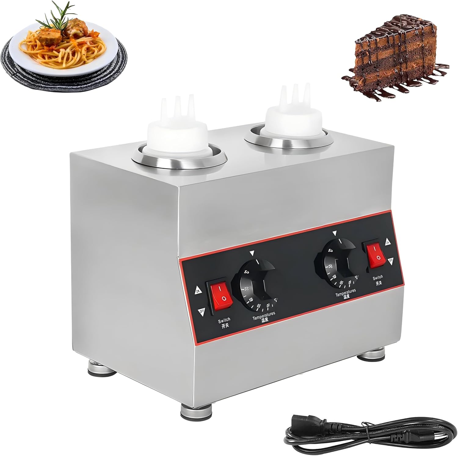 Commercial Electric Sauce Warmer Electric Cheese Sauce Warmer Hot Fudge Warmer Dispenser Cheese Dispenser Warmer with 4 Pump(110v/60Hz)