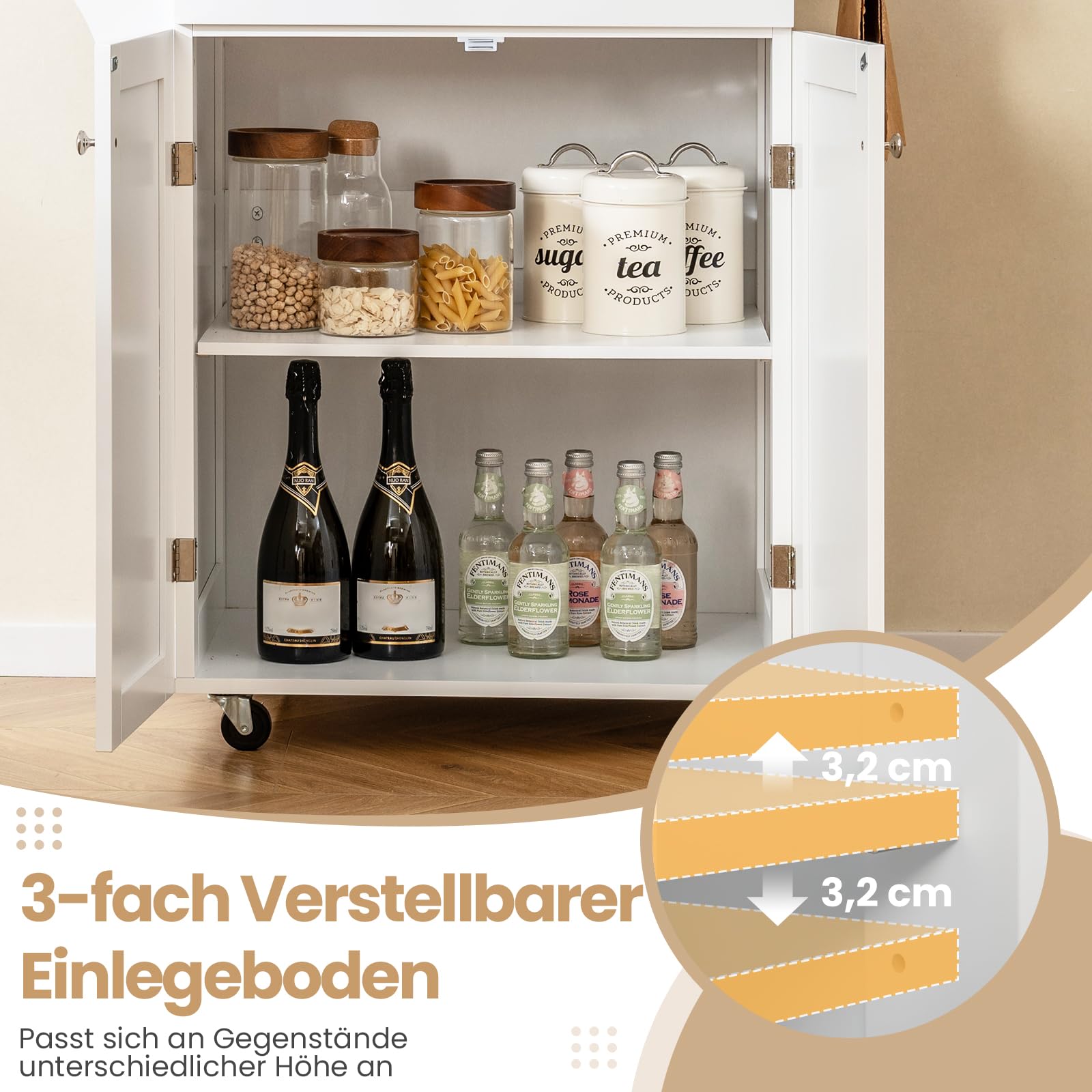 COSTWAY Wózek kuchenny na kółkach, wózek do serwowania z szufladą, regał na przyprawy i drążki na ręczniki, szafka kuchenna na kółkach, do kuchni, jadalni i salonu, 83 x 48 x 91 cm