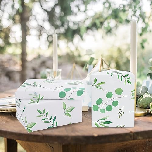 Miniatura 6 de Whaline Papel de regalo de hojas verdes de acuarela, papel de regalo de hojas verdes a granel, papel de arte plegado plano para safari en la selva,