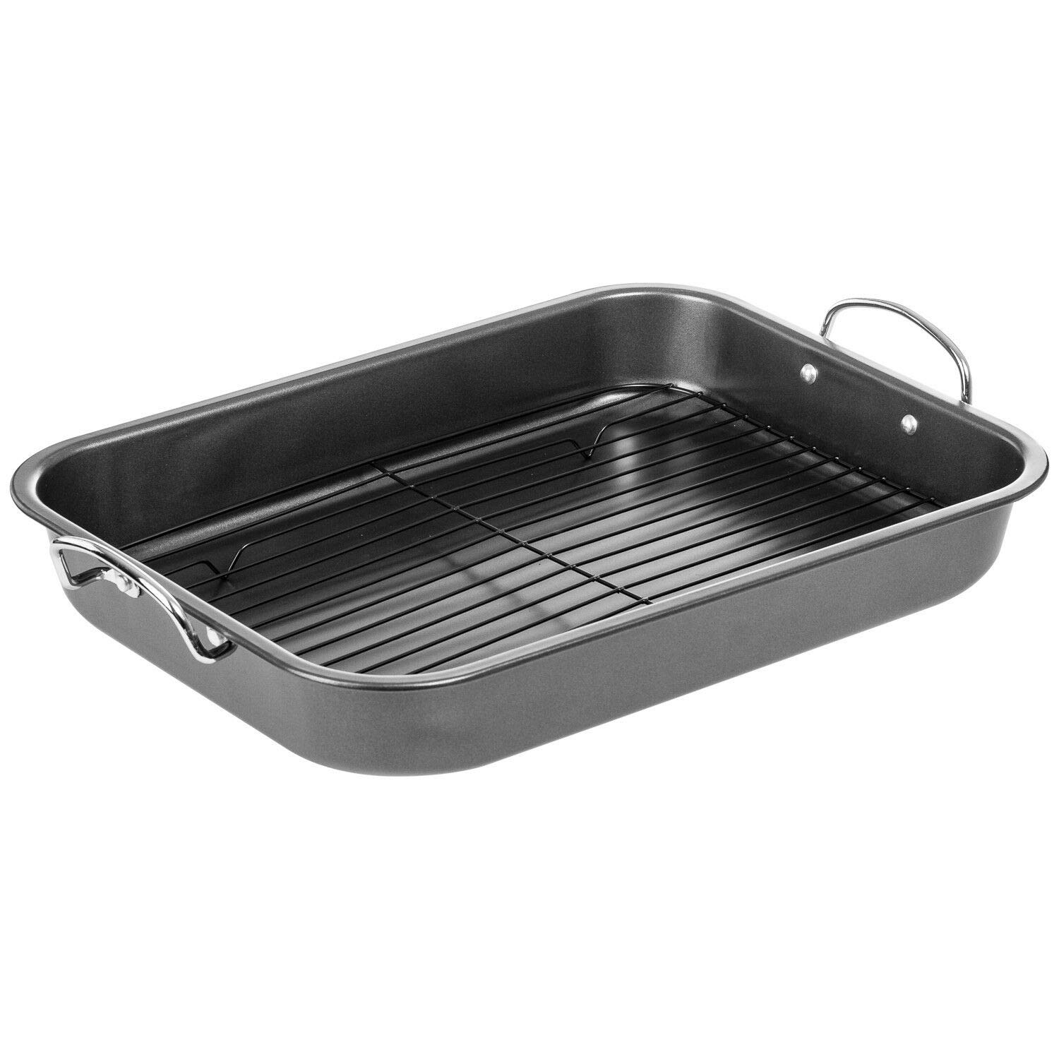 Imperial Home Carbon Steel Roasting Pan With V Rack - Nonstick Bakeware For Turkey And Lasagna