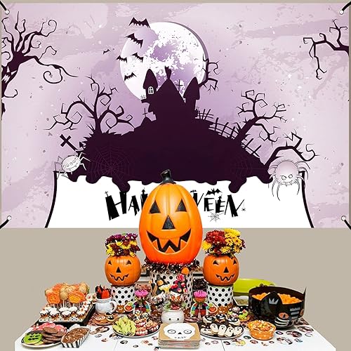 Miniatura 4 de Telón de fondo de Halloween para niños, 7 x 5 pies, telón de fondo de feliz Halloween para fiestas, pancarta de pared de Halloween, fondo de