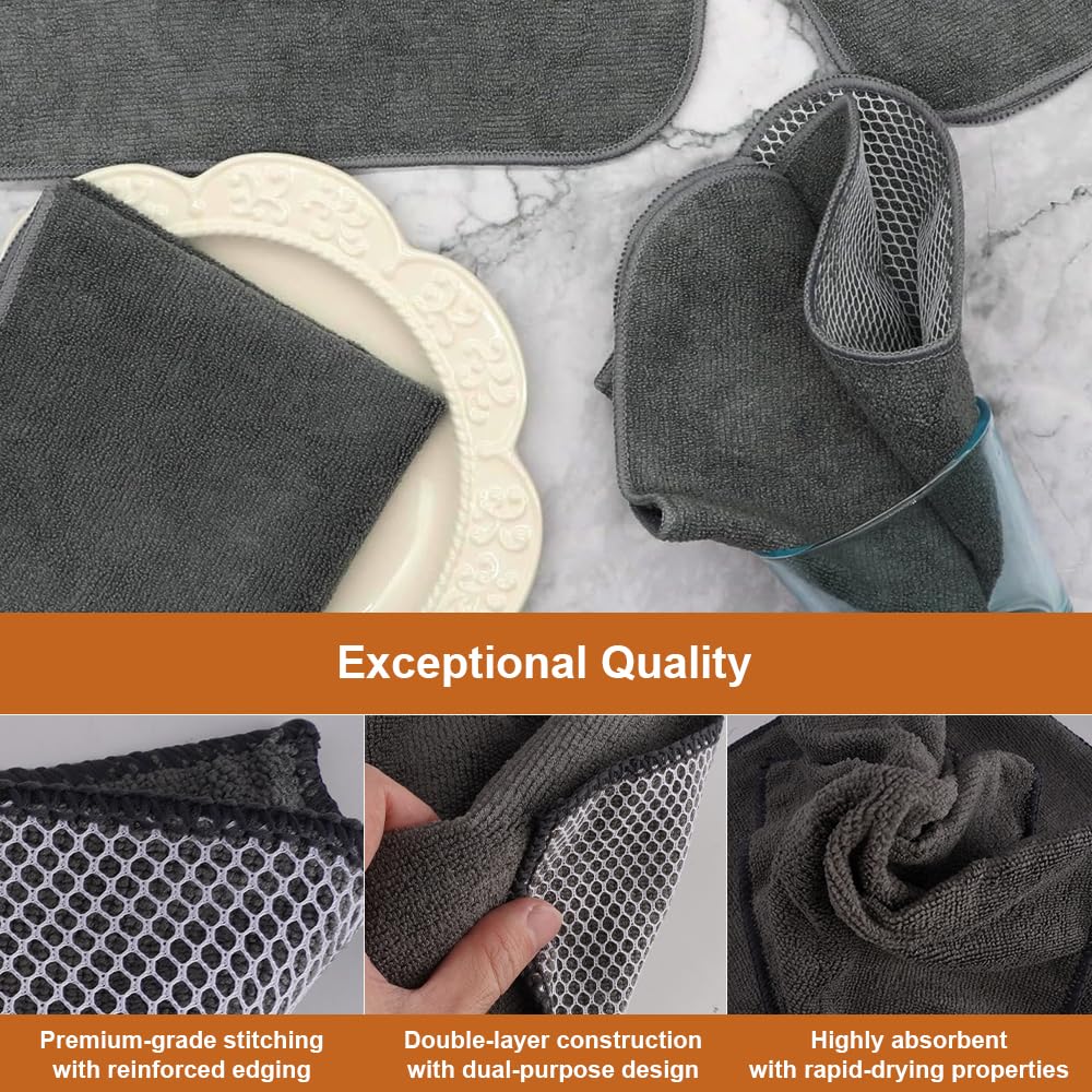 Set Da 4 Panni In Microfibra Per Barista Con Gancio | 30x30cm, Lato Abrasivo | Colori Kaki, Caffè, Grigio | Sicuri Per Alimenti