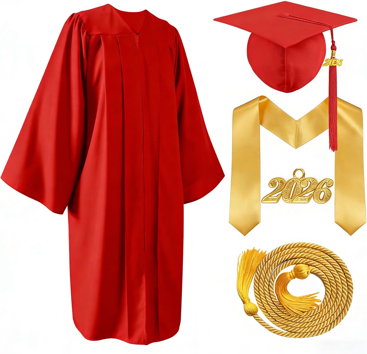 Unisex Matte Cap and Gown 2026 with Tassel Graduation Stole & Honor Cord for High School and College Graduation